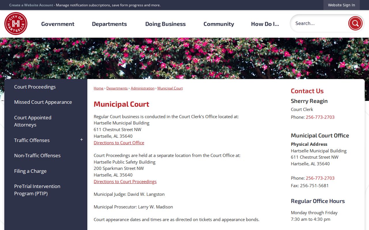 Hartselle criminal history municipal court office and proceeding locations