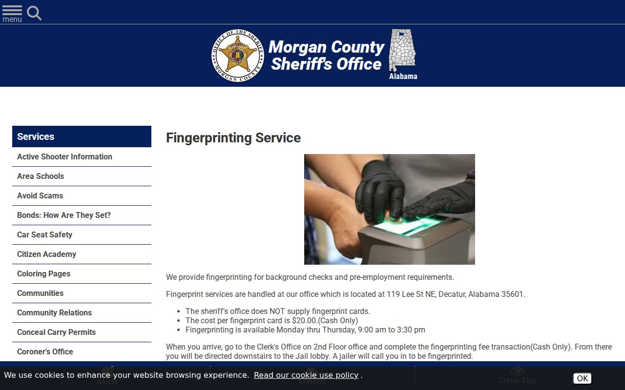 Morgan County criminal history fingerprinting service details